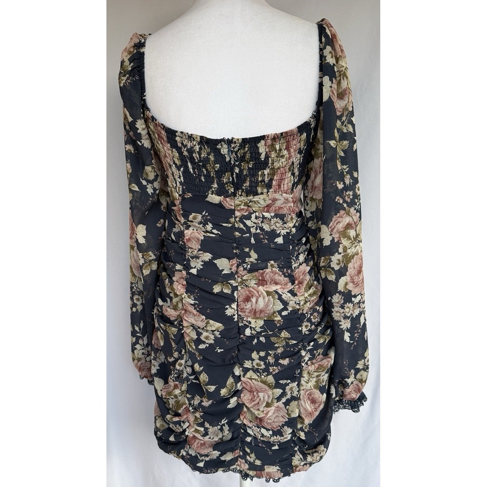 Luxxel Milkmaid Floral Lace Mini Dress Size‎ L Cocktail Flirty Sheer Party Club - Picture 9 of 16